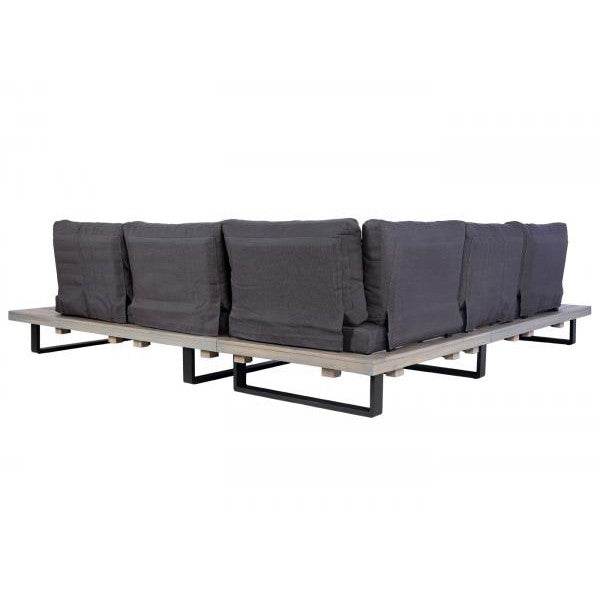 Garten-Garnitur HWC-H54, Garnitur Sitzgruppe Lounge-Set, Spun Poly Akazie Holz MVG Alu ~ grau, Polster dunkelgrau - Palo24