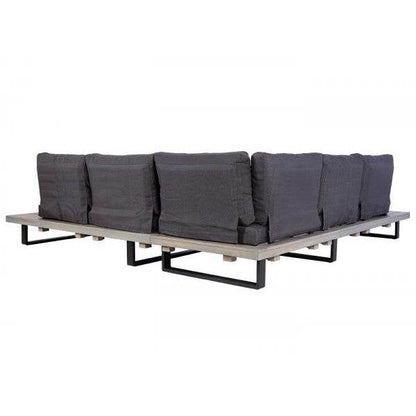 Garten-Garnitur HWC-H54, Garnitur Sitzgruppe Lounge-Set, Spun Poly Akazie Holz MVG Alu ~ grau, Polster dunkelgrau - Palo24