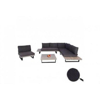 Garten-Garnitur mit Sessel Lounge-Set Sofa, Spun Poly Akazie Holz MVG Aluminium ~ grau, Polster dunkelgrau - Palo24