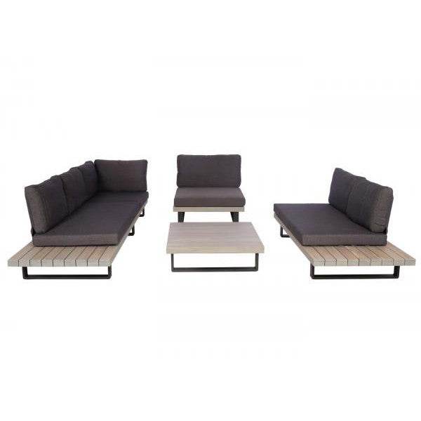 Garten-Garnitur mit Sessel Lounge-Set Sofa, Spun Poly Akazie Holz MVG Aluminium ~ grau, Polster dunkelgrau - Palo24
