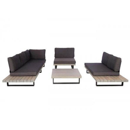 Garten-Garnitur mit Sessel Lounge-Set Sofa, Spun Poly Akazie Holz MVG Aluminium ~ grau, Polster dunkelgrau - Palo24