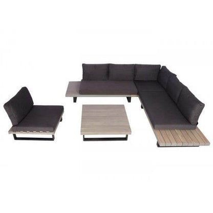 Garten-Garnitur mit Sessel Lounge-Set Sofa, Spun Poly Akazie Holz MVG Aluminium ~ grau, Polster dunkelgrau - Palo24