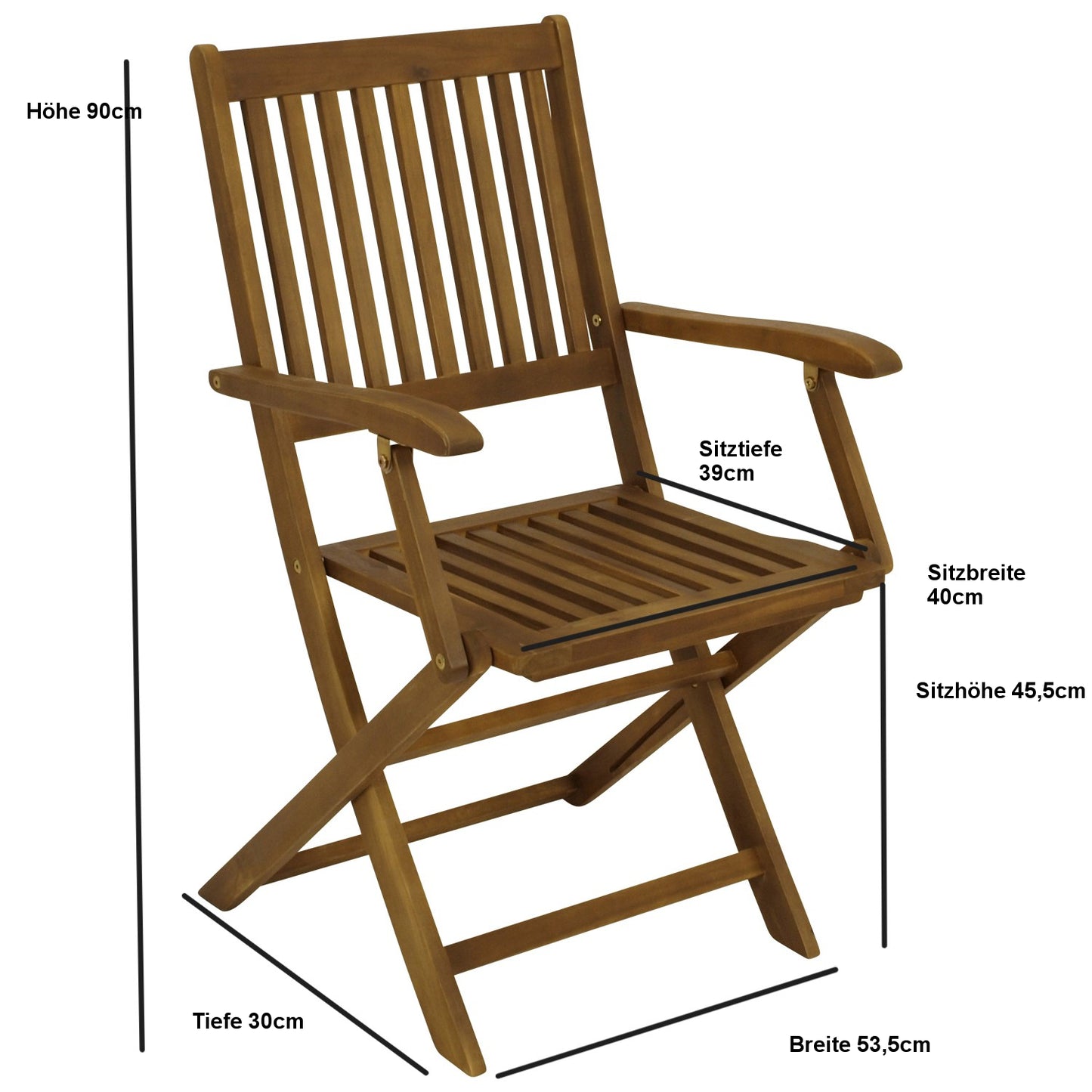 2-er Set Klappstuhl mit Armlehnen BENITA, Akazie geölt