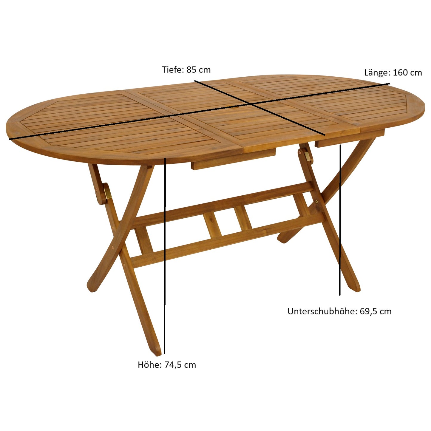 Table pliante BENITA 85x160cm ovale, acacia huilé