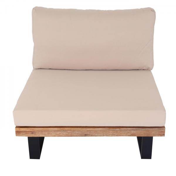 Garten-Garnitur mit Sessel Lounge-Set Sofa, Spun Poly Akazie Holz MVG Aluminium ~ hellbraun, Polster beige - Palo24
