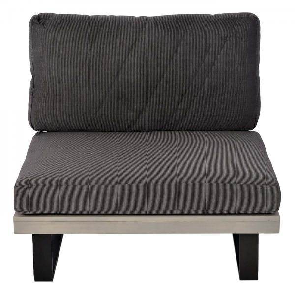 Garten-Garnitur mit Sessel Lounge-Set Sofa, Spun Poly Akazie Holz MVG Aluminium ~ grau, Polster dunkelgrau - Palo24