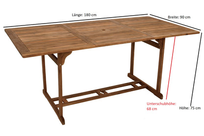 Tisch KORFU rechteckig, 90x180cm, Akazie geölt