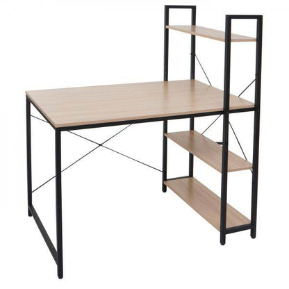 Schreibtisch mit Regal Laptoptisch Bürotisch Arbeitstisch, 100x60cm Metall Holz ~ natur - Palo24