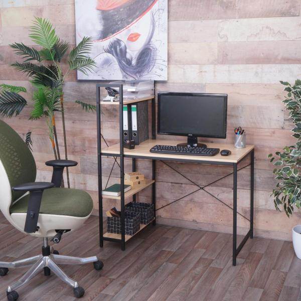 Schreibtisch mit Regal Laptoptisch Bürotisch Arbeitstisch, 100x60cm Metall Holz ~ natur - Palo24