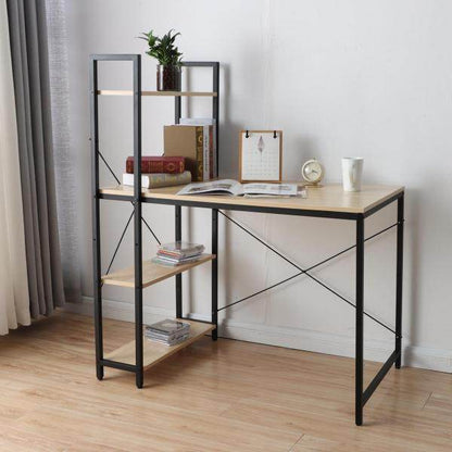 Schreibtisch mit Regal Laptoptisch Bürotisch Arbeitstisch, 100x60cm Metall Holz ~ natur - Palo24
