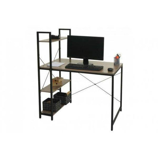Schreibtisch mit Regal Laptoptisch Bürotisch Arbeitstisch, 100x60cm Metall MDF ~ grau-braun - Palo24