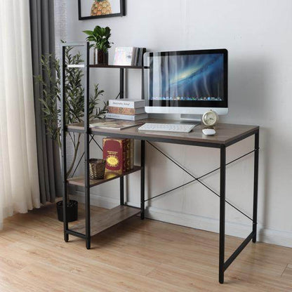 Schreibtisch mit Regal Laptoptisch Bürotisch Arbeitstisch, 100x60cm Metall MDF ~ grau-braun - Palo24
