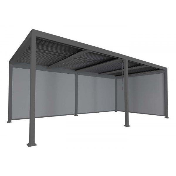 Pergola in alluminio HWC-L41 con parete laterale 3x, padiglione a doghe, stabile struttura in metallo da 8 cm 3x6m ~ antracite