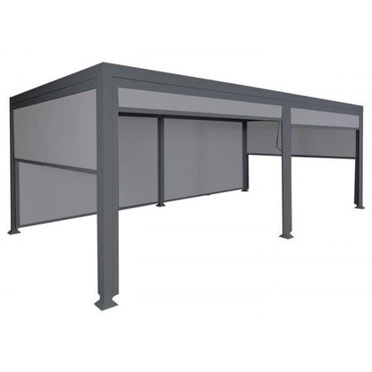 Alu Pergola HWC-L41 mit 6x Seitenwand, Lamellen-Pavillon, stabiles 8cm-Metall-Gestell 3x6m ~ anthrazit