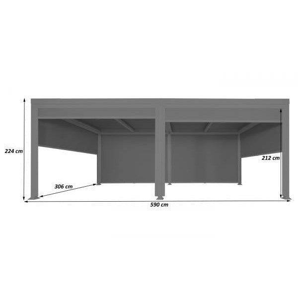 Alu Pergola HWC-L41 mit 6x Seitenwand, Lamellen-Pavillon, stabiles 8cm-Metall-Gestell 3x6m ~ anthrazit