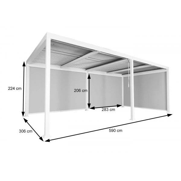 Pergola in alluminio HWC-L41 con parete laterale 3x, padiglione a doghe, stabile struttura in metallo da 8 cm 3x6m ~ bianco