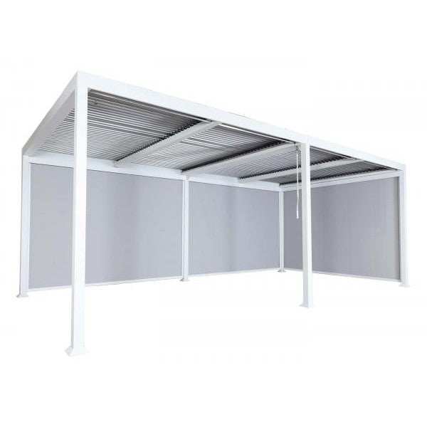 Pergola in alluminio HWC-L41 con parete laterale 3x, padiglione a doghe, stabile struttura in metallo da 8 cm 3x6m ~ bianco