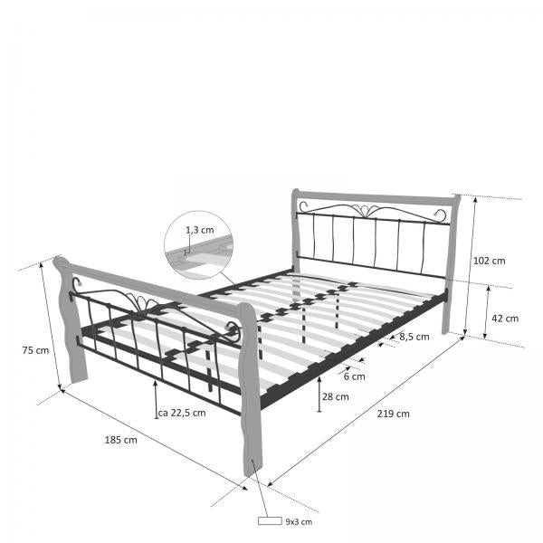 Metallbett 180x200 cm Bettgestell Doppelbett 1008 schwarz