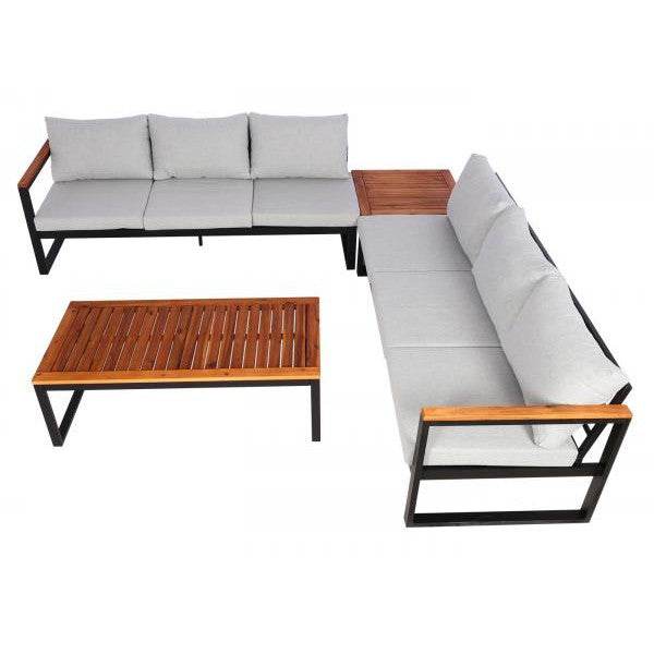 Garten-Garnitur HWC-L26, Gartenlounge Lounge-Set Sitzgruppe Sofa, Metall Akazie Holz MVG-zertifiziert ~ hellgrau - Palo24