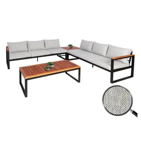 Garten-Garnitur HWC-L26, Gartenlounge Lounge-Set Sitzgruppe Sofa, Metall Akazie Holz MVG-zertifiziert ~ hellgrau - Palo24