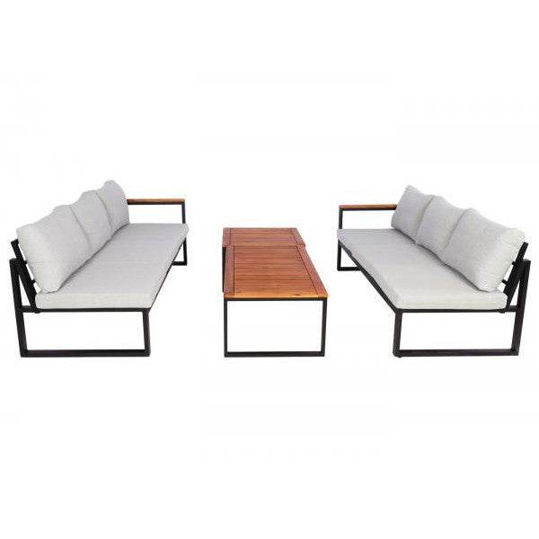 Garten-Garnitur HWC-L26, Gartenlounge Lounge-Set Sitzgruppe Sofa, Metall Akazie Holz MVG-zertifiziert ~ hellgrau - Palo24