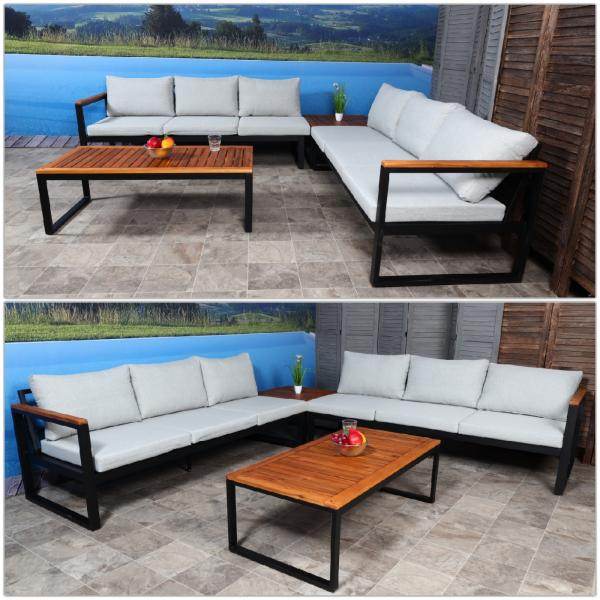 Garten-Garnitur HWC-L26, Gartenlounge Lounge-Set Sitzgruppe Sofa, Metall Akazie Holz MVG-zertifiziert ~ hellgrau - Palo24