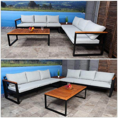 Garten-Garnitur HWC-L26, Gartenlounge Lounge-Set Sitzgruppe Sofa, Metall Akazie Holz MVG-zertifiziert ~ hellgrau - Palo24