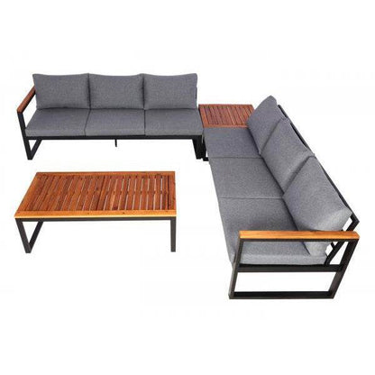 Garten-Garnitur HWC-L26, Gartenlounge Lounge-Set Sitzgruppe Sofa, Aluminium Akazie Holz MVG-zertifiziert ~ dunkelgrau - Palo24