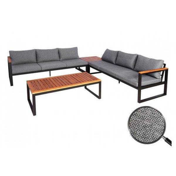 Garten-Garnitur HWC-L26, Gartenlounge Lounge-Set Sitzgruppe Sofa, Aluminium Akazie Holz MVG-zertifiziert ~ dunkelgrau - Palo24