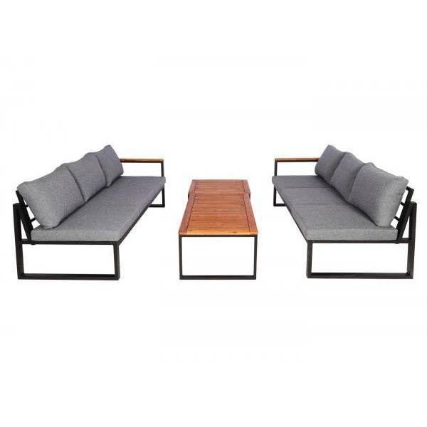 Garten-Garnitur HWC-L26, Gartenlounge Lounge-Set Sitzgruppe Sofa, Aluminium Akazie Holz MVG-zertifiziert ~ dunkelgrau - Palo24
