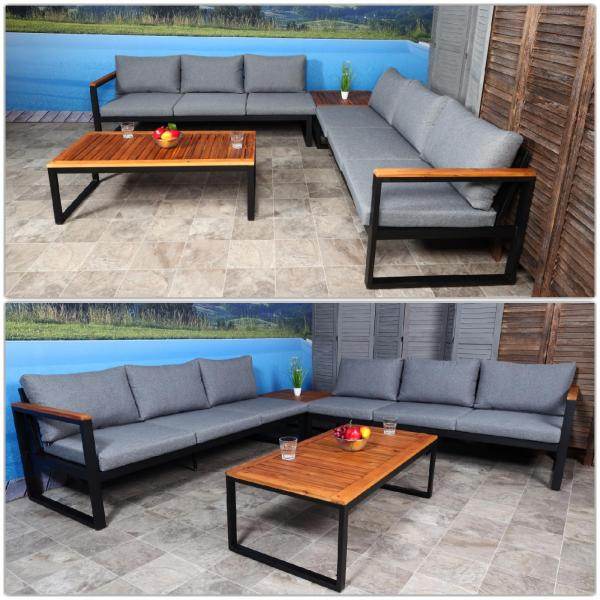 Garten-Garnitur HWC-L26, Gartenlounge Lounge-Set Sitzgruppe Sofa, Aluminium Akazie Holz MVG-zertifiziert ~ dunkelgrau - Palo24