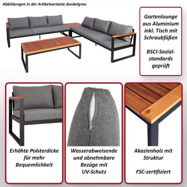 Garten-Garnitur HWC-L26, Gartenlounge Lounge-Set Sitzgruppe Sofa, Aluminium Akazie Holz MVG-zertifiziert ~ dunkelgrau - Palo24