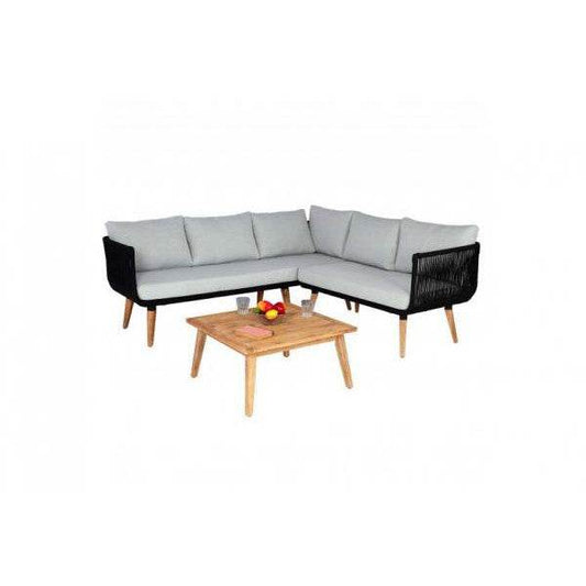 Garten-Garnitur HWC-L30, Garnitur Sitzgruppe Lounge-Set Sofa, Akazie Holz MVG-zertifiziert ~ Polster hellgrau - Palo24
