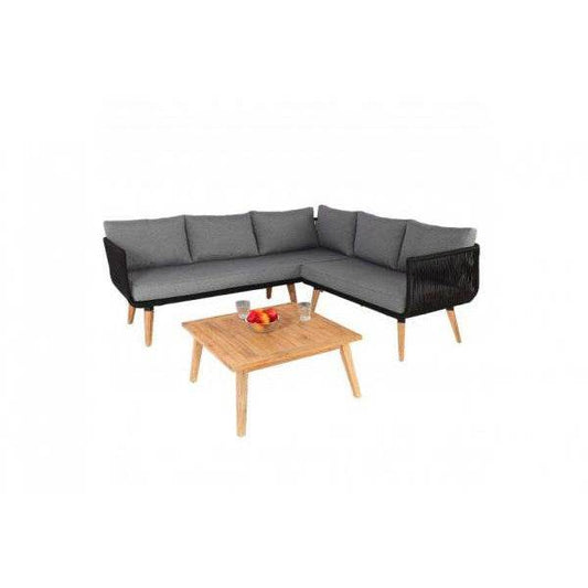 Garten-Garnitur HWC-L30, Garnitur Sitzgruppe Lounge-Set Sofa, Akazie Holz MVG-zertifiziert ~ Polster dunkelgrau - Palo24