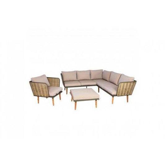 Gartengarnitur HWC-L31, Garnitur Lounge-Set Sofa Outdoor, Spun Poly Metall Poly-Rattan MVG-zertifiziert ~ beige-braun - Palo24
