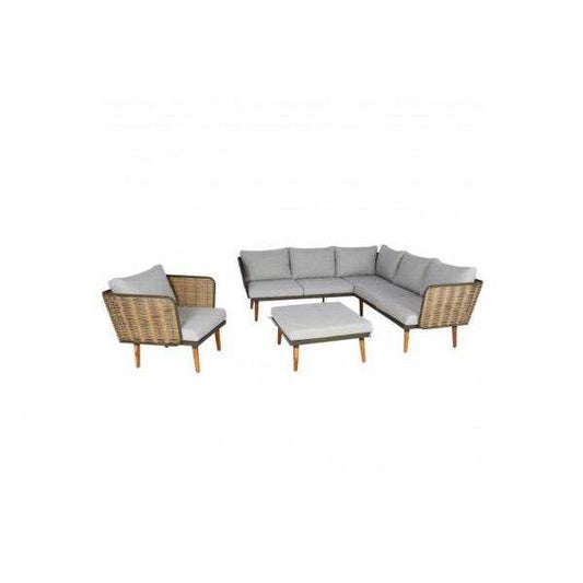 Gartengarnitur HWC-L31, Garnitur Lounge-Set Sofa Outdoor, Spun Poly Metall Poly-Rattan MVG-zertifiziert ~ hellgrau - Palo24