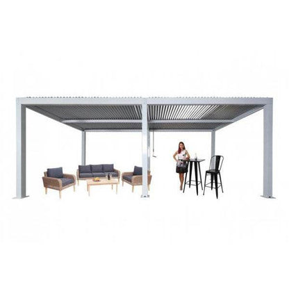Pergola HWC-L46, Gartenpavillon Lamellen-Pavillon, 11cm-Aluminium-Gestell, Regenrinne sturmfest, 3x6m ~ weiss - Palo24