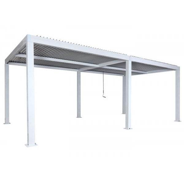 Pergola HWC-L46, Gartenpavillon Lamellen-Pavillon, 11cm-Aluminium-Gestell, Regenrinne sturmfest, 3x6m ~ weiss - Palo24