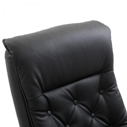 Chaise de relaxation avec tabouret, chaise TV, housse PU, lambris bois, piètement métal noir