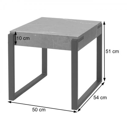 Tavolino laterale tavolino da caffè comodino tavolo da salotto tavolino da caffè, metallo 51x50x54cm ~ effetto marmo grigio