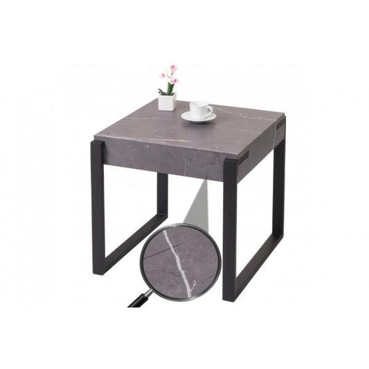 Beistelltisch Kaffeetisch Nachttisch Loungetisch Couchtisch, Metall 51x50x54cm ~ Marmor-Optik grau