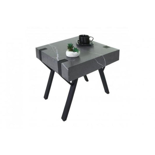 Table d'appoint table basse table de chevet table de salon table basse, fer MDF 50x55x50cm ~ aspect marbre gris