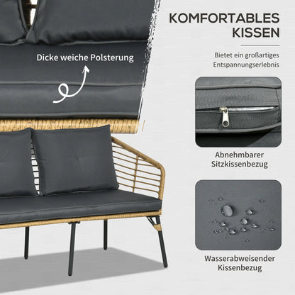 4-teilige Gartenmöbel-Set aus Rattan, Boho-Stil, Sitzgruppe Lounge Sand + Dunkelgrau