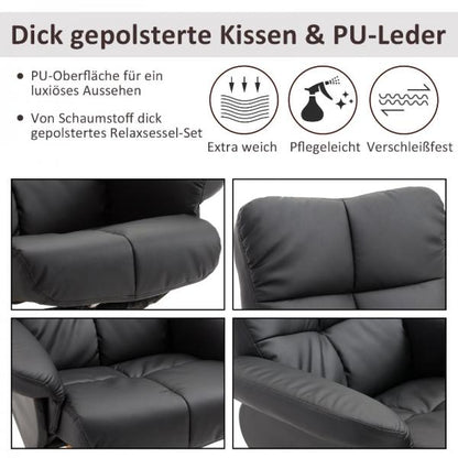 Relaxsessel mit Liegefunktion 360° drehbarer Sessel PU Holzgestell Schwarz