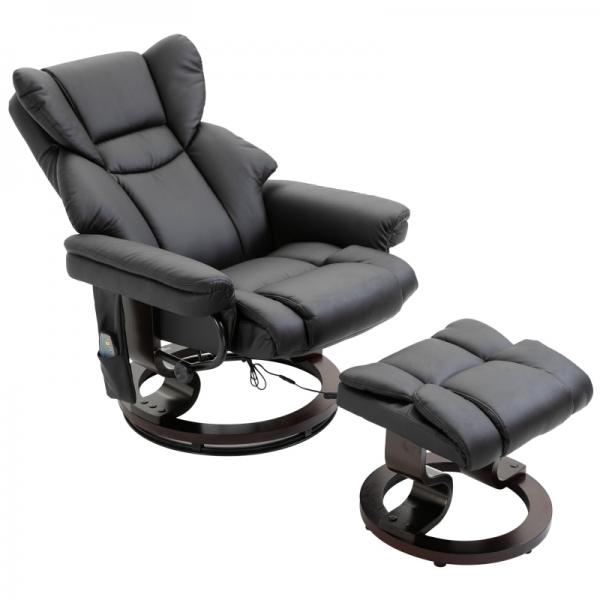 Fauteuil de relaxation avec fonction massage, repose-pieds, fauteuil de massage, fonction inclinable, noir