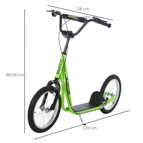 Trottinette pour enfants, trottinette de ville, trottinette, planche avec pneumatiques, 16 pouces, vert