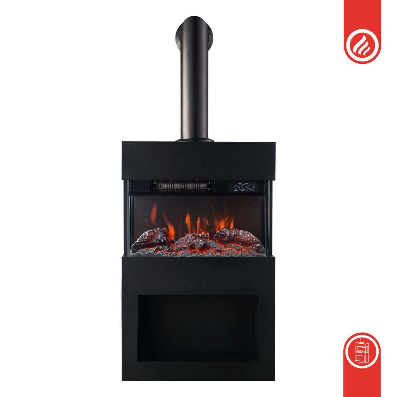 KAMINIO Elektrokamin HENRI mit Ofenrohr - mit Heizung Holzfach Schwarz - Palo24
