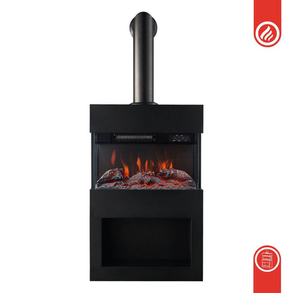 KAMINIO Elektrokamin HENRI mit Ofenrohr - mit Heizung Holzfach Schwarz - Palo24