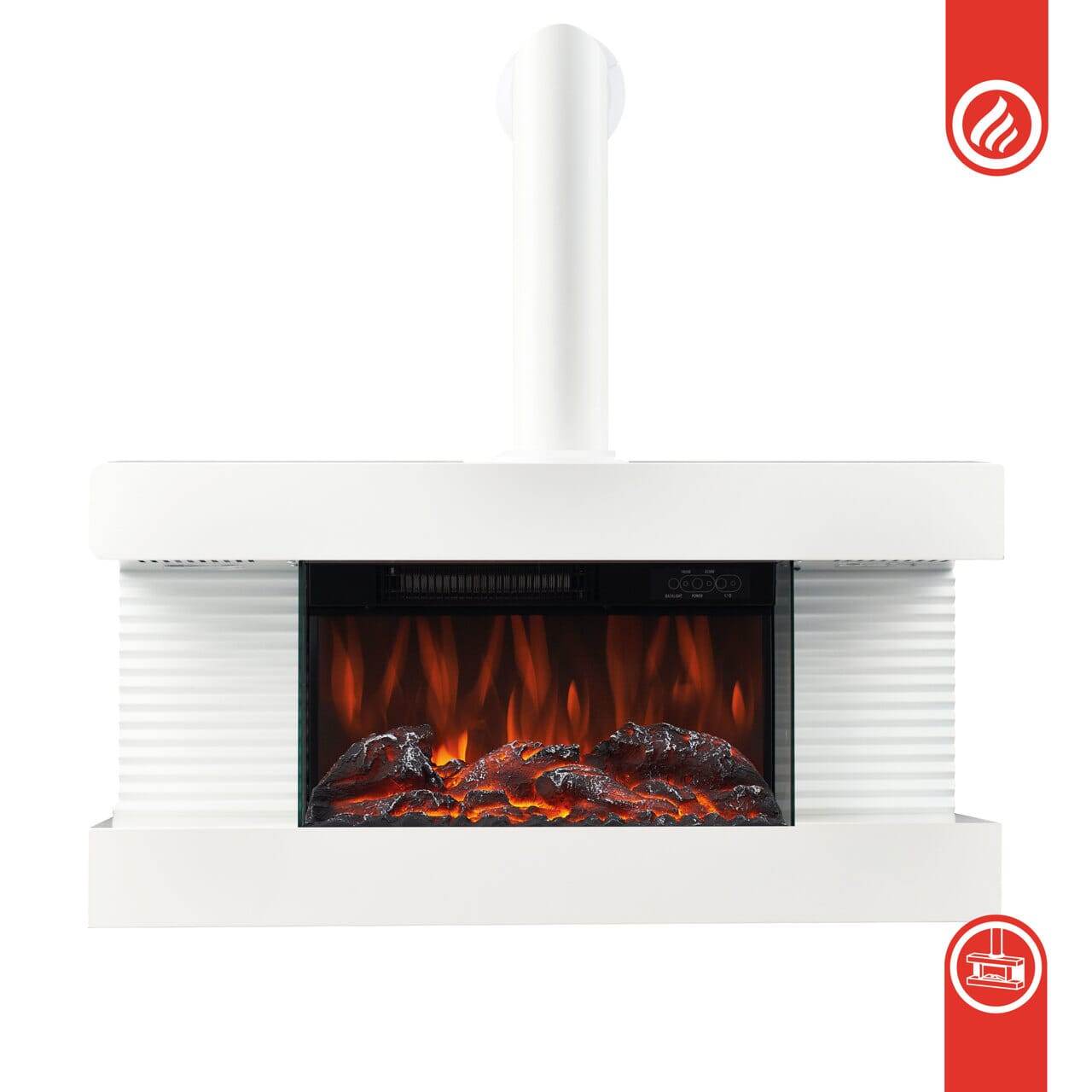 KAMINIO Elektrokamin LIZ mit Ofenrohr - Elektrischer Wandkamin mit Heizung Weiss - Palo24