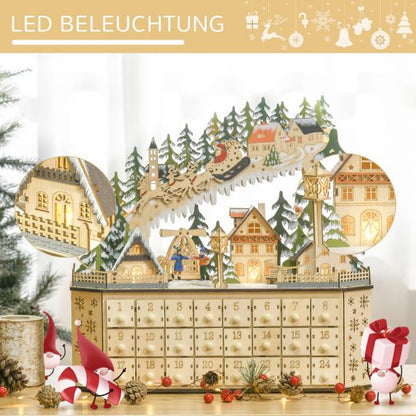 Calendario dell'avvento da riempire con 24 scomparti per cassetti Calendario di Natale con luci LED Scatola calendario dell'avvento